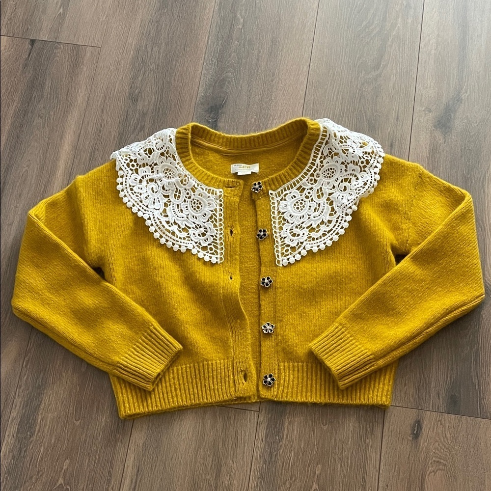 Anthropologie Maeve Lace Collar Cardigan Sweater - Picture 2 of 7